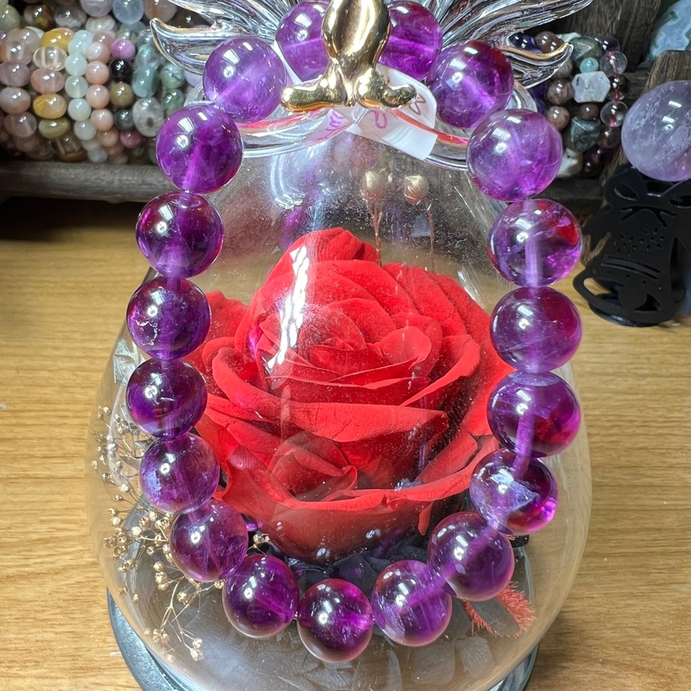 Purple Fluorite Beaded Bracelet 10.5MM 6.75” Natural Quartz Crystal UV Reaction